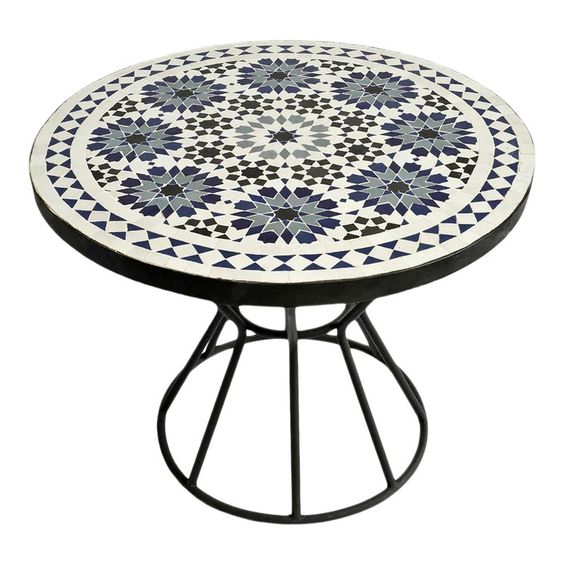 Moroccan Ivory and Tan Mosaic Table - Hand-Crafted Elegance