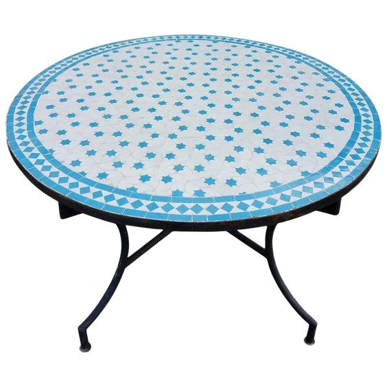 Exotic Moroccan Blue Mosaic Table for Indoor/Outdoor Use
