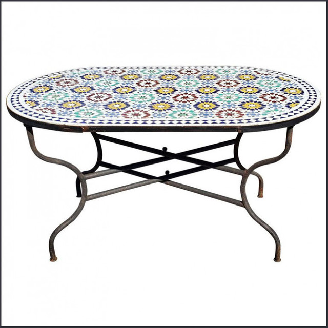 Moroccan Mosaic Ellipse Table - Handcrafted Clay & Ceramics