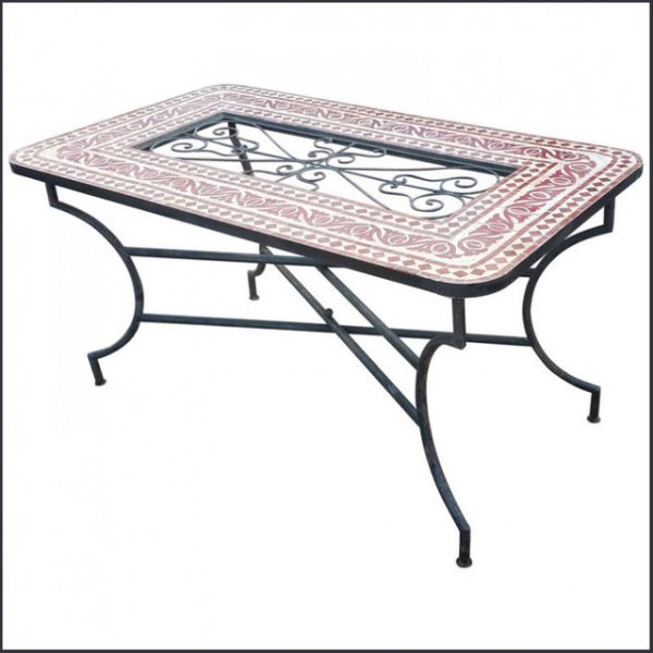 Moroccan Mosaic Table | Handmade Geometric Design | Indoor/Outdoor Rust-Colored Iron Base | Fez Craftsmanship