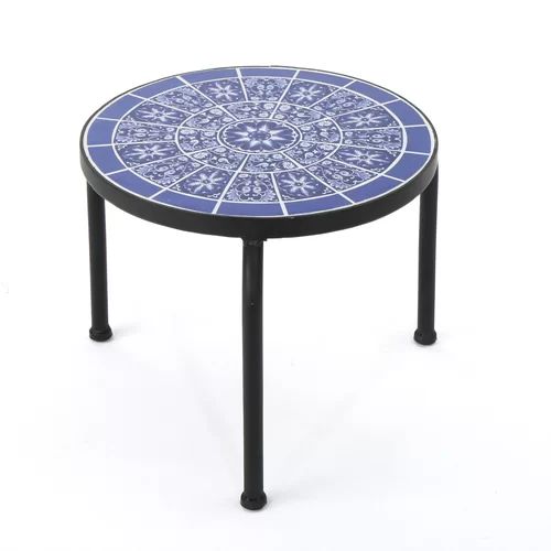 Moroccan Mosaic Table with Reclaimed Glazed Tiles - Handcrafted Iron Base