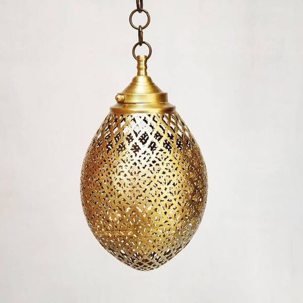 Gold Moroccan Egg-shaped Pendant Lamp - Handcrafted Outdoor & Indoor Lighting