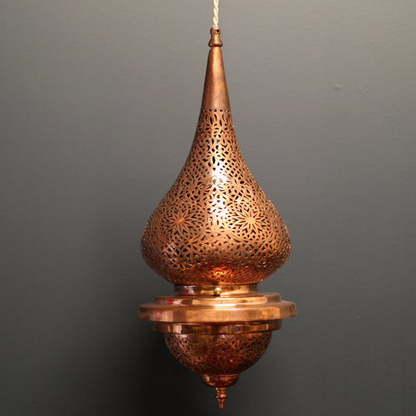 Moroccan Circular Pendant Lamp - Handmade Bronz Punched Metal