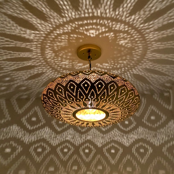 Brass Moroccan Pendant Lamp | Handcrafted Flower Pattern