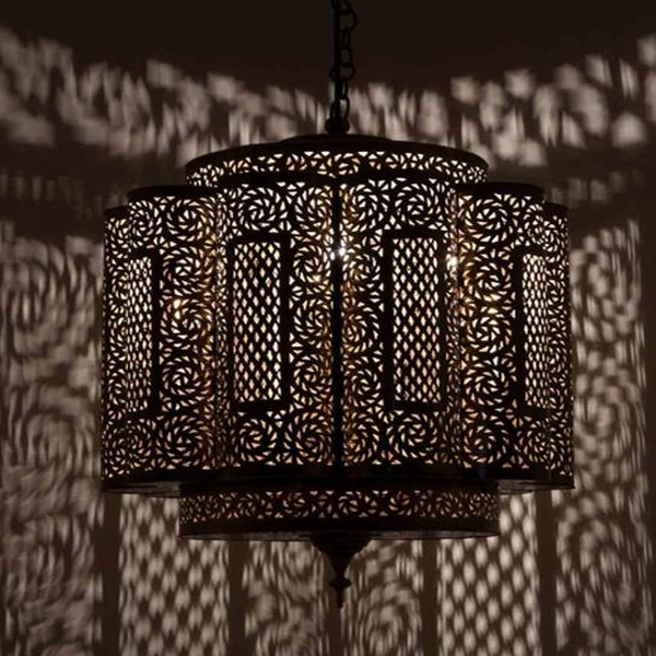 Elegant Dark Copper Moroccan Pendant Lamp - Handcrafted Indoor/Outdoor Lighting