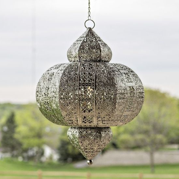 Vintage Grey Metal Handcrafted Moroccan Pendant Lamp - Indoor/Outdoor Lighting
