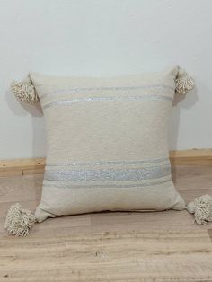Ecru Moroccan Handmade Pillows with Silver Stripes