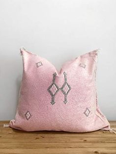 Pink Moroccan Cactus Silk Sabra Throw Pillows - Handmade Berber Art