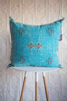 Moroccan Cactus Silk Sabra Throw Pillow - Handwoven Berber Design