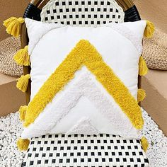 Handmade White & Mustard Pom Pom Moroccan Pillows