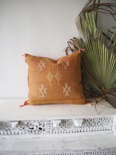 Brown Moroccan Silk Sabra Throw Pillow - Handwoven Luxury Morocco Pillow