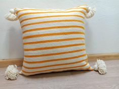Orange and White Striped Moroccan Pillows 314 - Handmade Accent Pillow for Home Décor