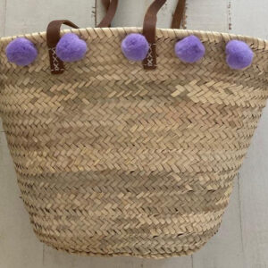 Violet Pom Pom Basket - Handcrafted Moroccan Berber Eco-Friendly Bag
