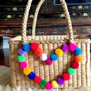 Moroccan Pom Pom Heart Basket - Handmade Berber Design