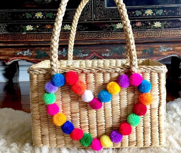Moroccan Pom Pom Heart Basket - Handmade Berber Design