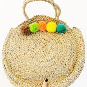 Handmade Round Moroccan Pom Pom Basket - Vibrant & Versatile Basket