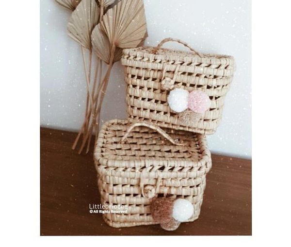 Handwoven Moroccan Berber Pom Pom Baskets for Colorful Storage