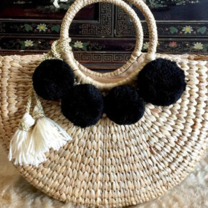 Handcrafted Moroccan Pom Pom Basket - Sustainable & Chic