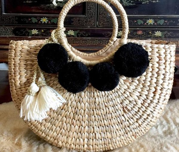 Handcrafted Moroccan Pom Pom Basket - Sustainable & Chic