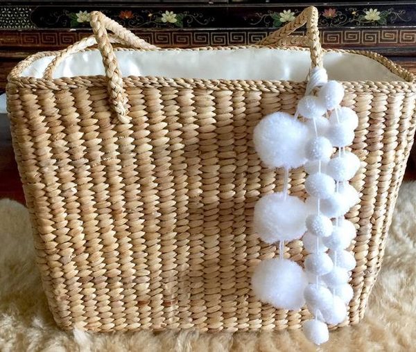 Moroccan Berber Handcrafted Pom Pom Baskets | Eco-Friendly Straw Bags