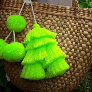 Moroccan Neon Green Pom Pom Basket