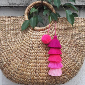 Eco-Friendly Moroccan Pom Pom Basket with Pink Pom Pom String