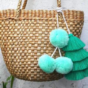 Moroccan Teal Pom Pom Eco-Friendly Baskets