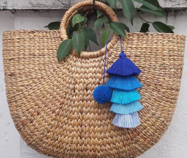 Handmade Blue Gradient Pom Pom Baskets | Eco-Friendly & Versatile