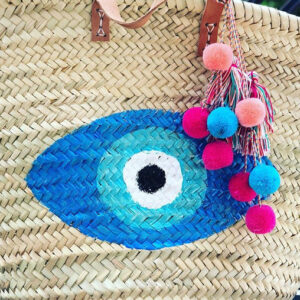 Moroccan Pom Pom Eye Print Baskets for Chic Style