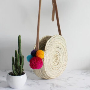 Moroccan Handmade Pom Pom Basket for Eco-Friendly Style