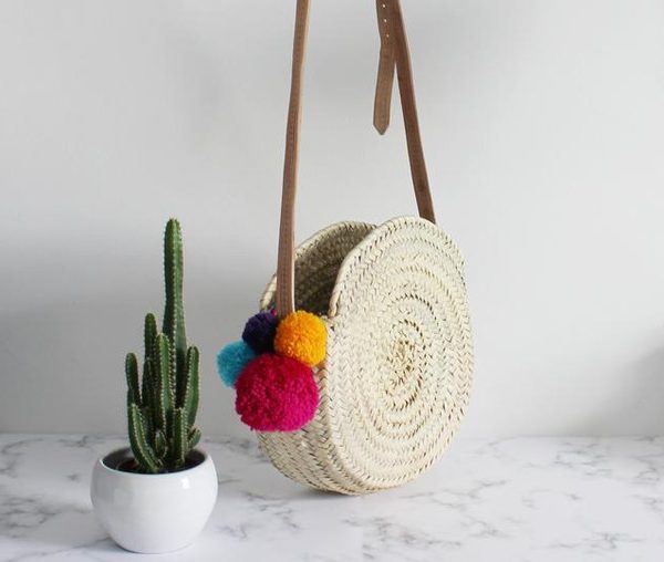 Moroccan Handmade Pom Pom Basket for Eco-Friendly Style