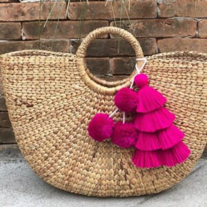 Moroccan Handmade Dark Pink Pom Pom Baskets