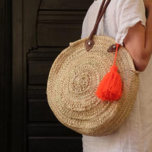 Moroccan Handwoven Pom Pom Basket - Eco-Friendly Storage