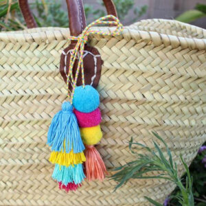 Moroccan Pom Pom Basket - Handcrafted Berber Artisan Eco-Friendly Tote