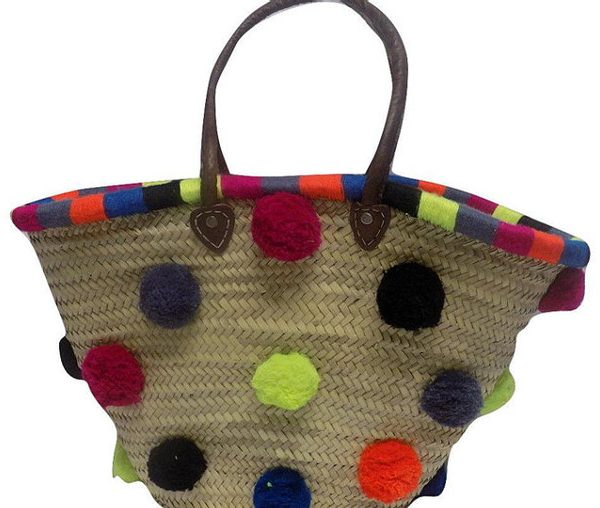 Exotic Moroccan Style Pom Pom Baskets - Artisan-Crafted Storage Solution