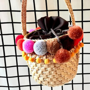 Colorful Moroccan Eco-Friendly Pom Pom Basket
