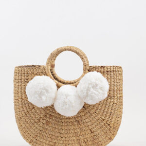 Handmade Semicircle Pom Pom Basket - Eco-Friendly Storage & Beach Bag
