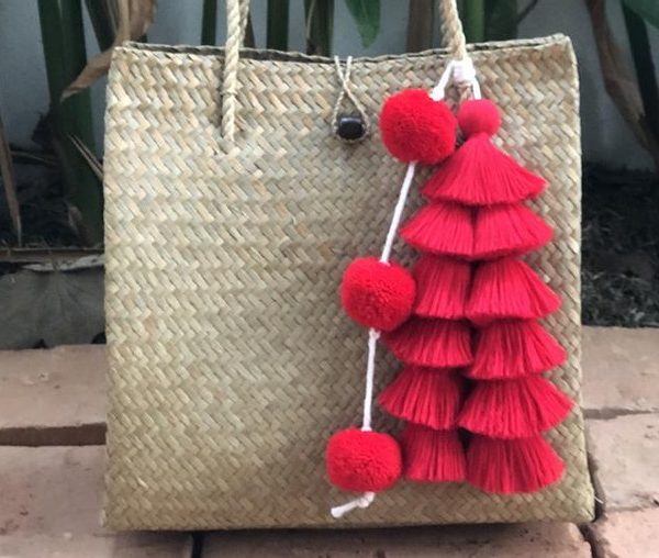 Moroccan Handcrafted Hot Pink Pom Pom Baskets