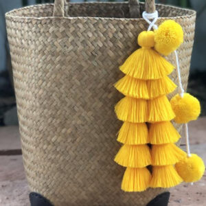 Handmade Yellow Pom Pom Basket - Moroccan Berber Craftsmanship