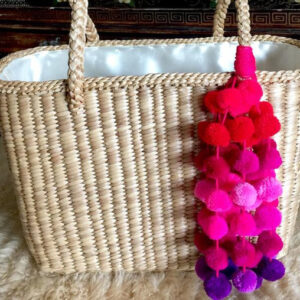 Moroccan Handmade Red Pink Purple Pom Pom Basket 007
