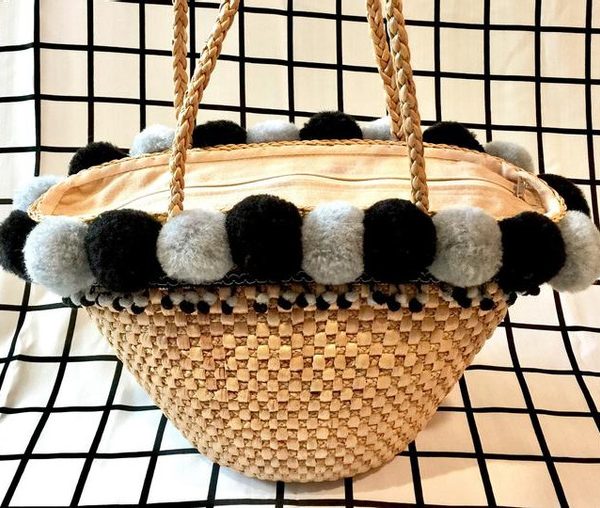 Moroccan Handwoven Pom Pom Baskets for Versatile Style