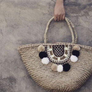 Handwoven Moroccan Pom Pom Basket - Eco-Friendly Storage