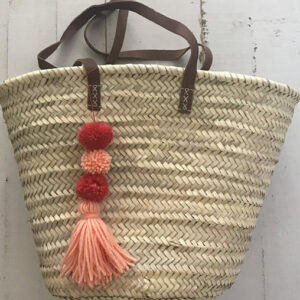 Moroccan Handwoven Pom Pom Baskets - Red & Pink Design