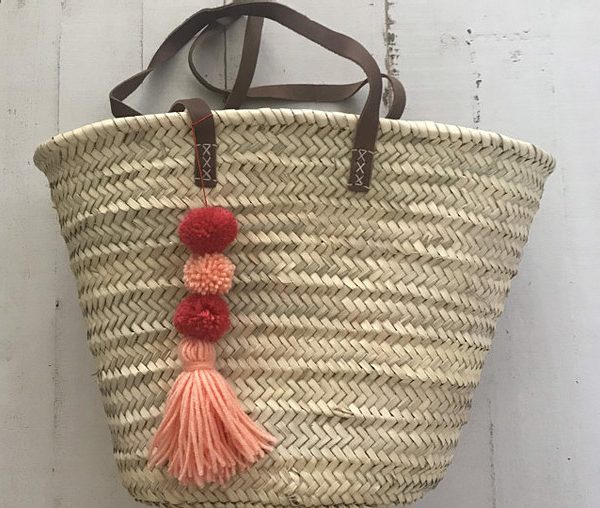 Moroccan Handwoven Pom Pom Baskets - Red & Pink Design