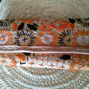 Moroccan Embroidered Straw Clutch - Orange/Black/White