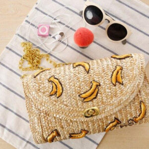Chic Banan Print Straw Clutch - Handmade by Moroccan Berber Women