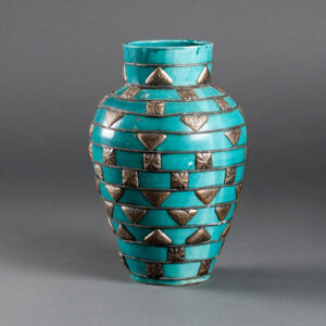 Sky Blue Moroccan Vase TAHANNOUT - Handmade Silver Diamond Patterns
