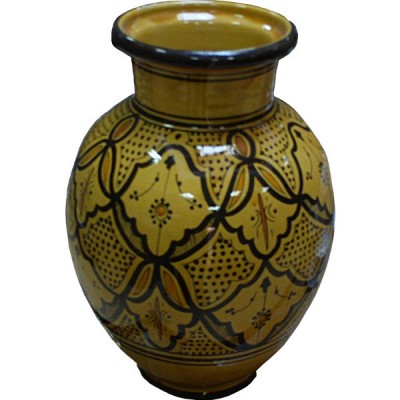 Ceramic Moroccan Vase 065 - Crimson Yellow & Charcoal Black Pattern