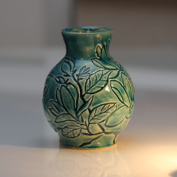 Moroccan Fes Green Ceramic Vase with Lid