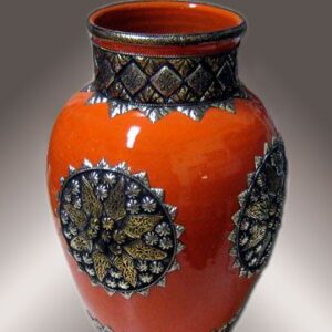 Moroccan Orange Brass Vase - Handcrafted Floral Display Piece